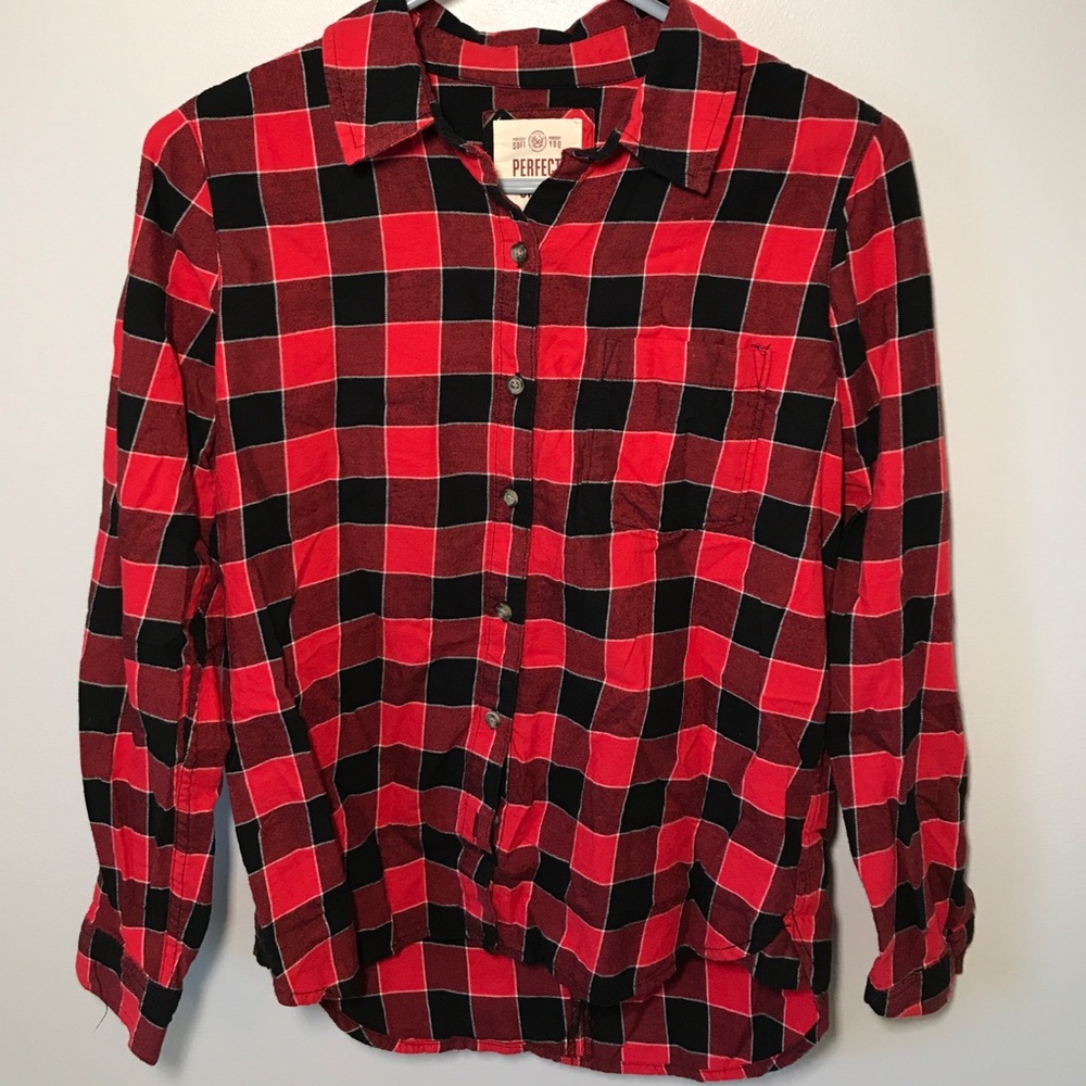 Red and black plaid flannel shirt
